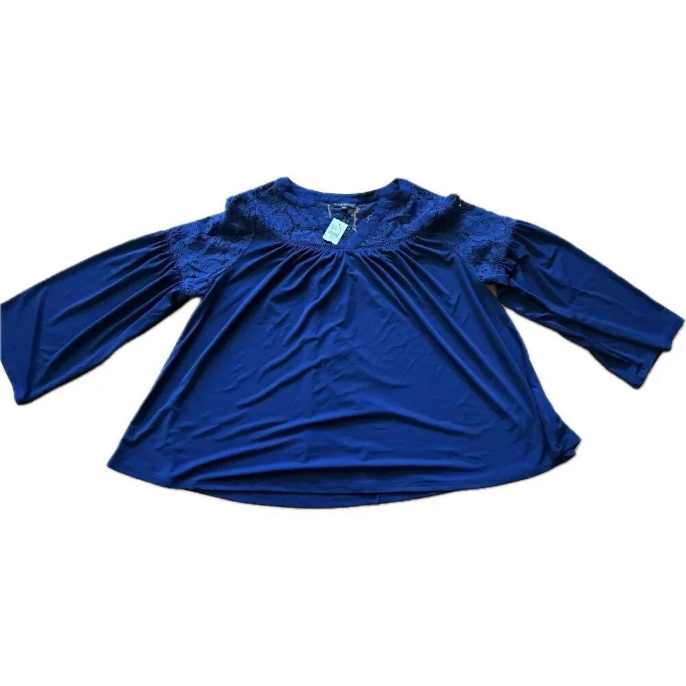 Lane Bryant Lace Trimmed Bell Sleeve Blouse Blue Women’s 18 20